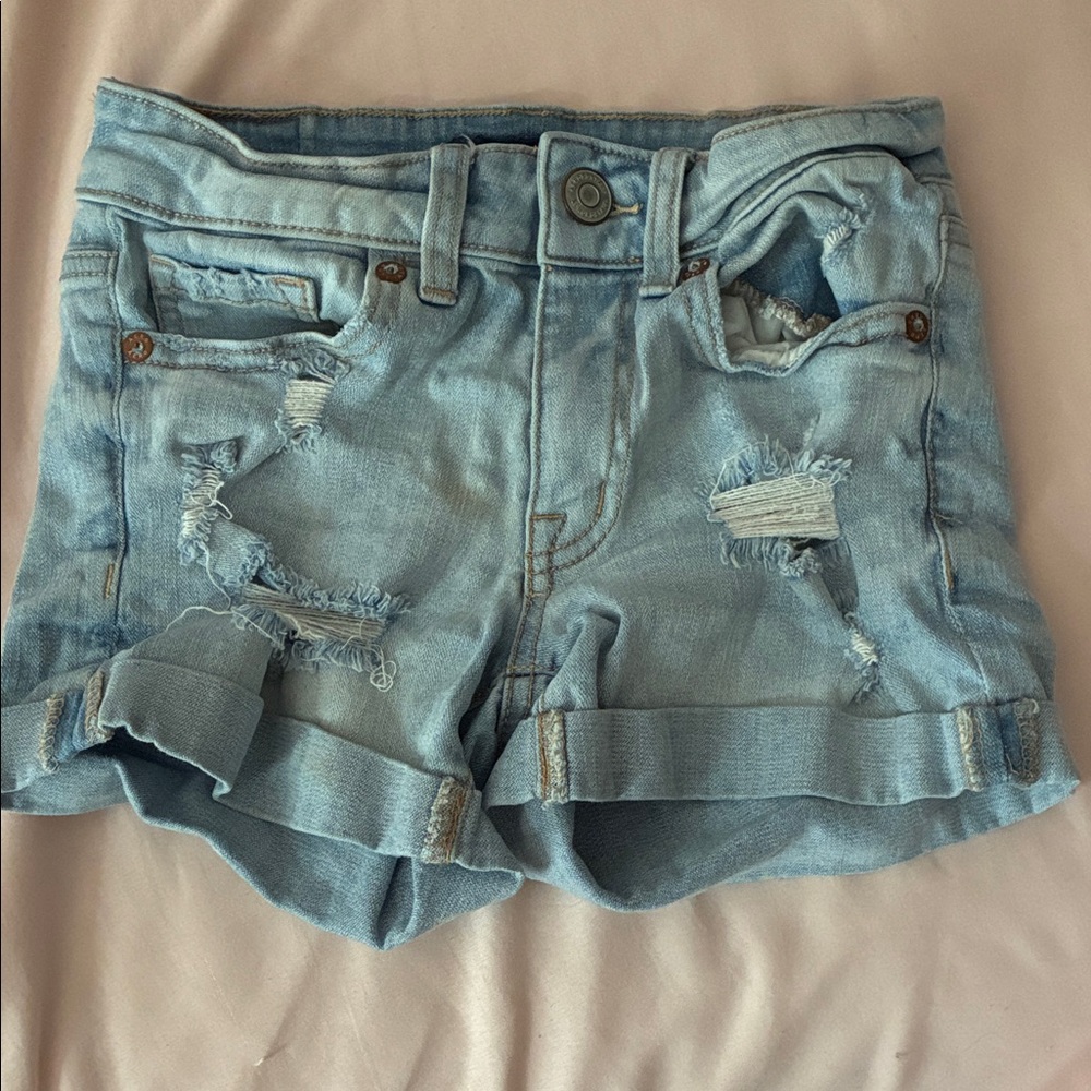 Trendy Light Blue Ripped Denim Shorts